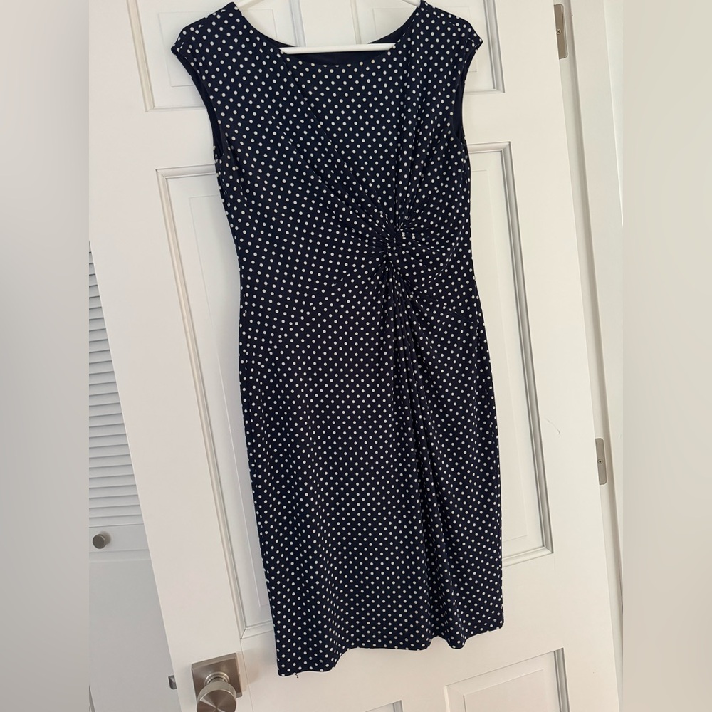 Anne Klein Navy and White Polka Dot Midi Dress